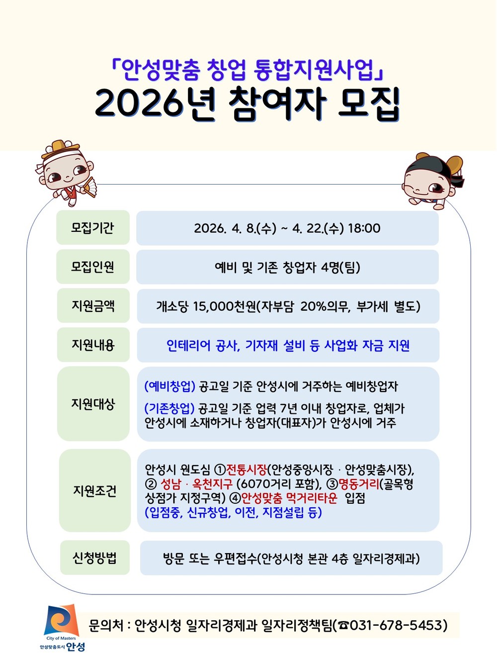 안성시, 「2026년 안성맞춤 창업 통합지원사업」 참여자 모집