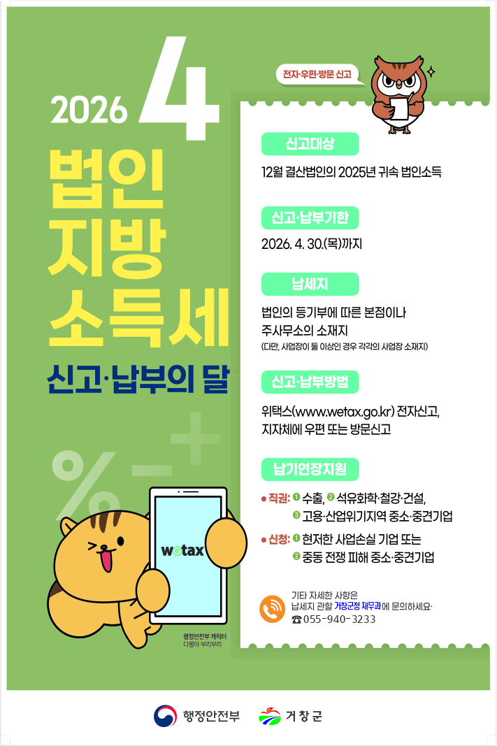 거창군, 4월 법인지방소득세 집중 신고기간 운영