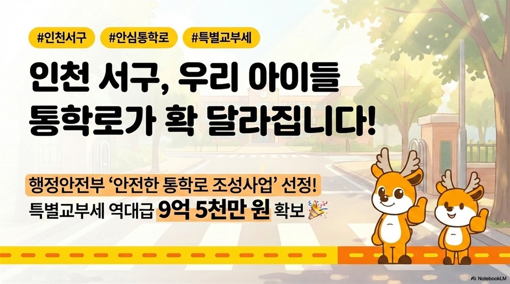 인천 서구, ‘안심 통학로 조성’ 특별교부세(9억 5천만원) 확보 안전 사각지대 해소 나선다