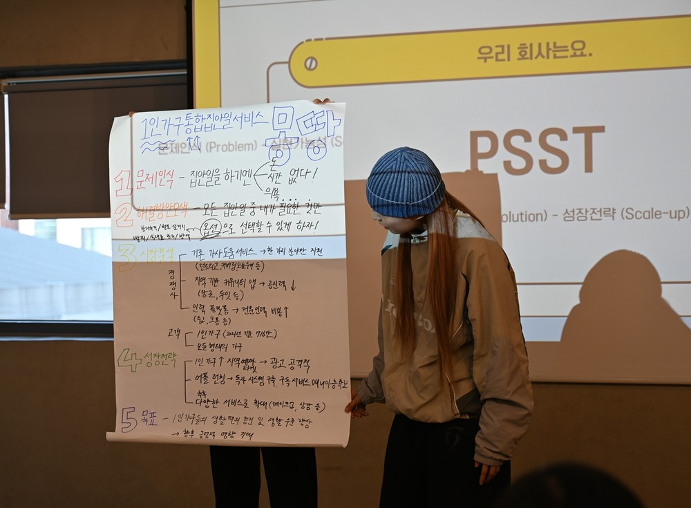 관악구, 청년도전지원사업 '창업 첫걸음(모의창업 실습)' 프로그램에서 발표하고 있는 청년