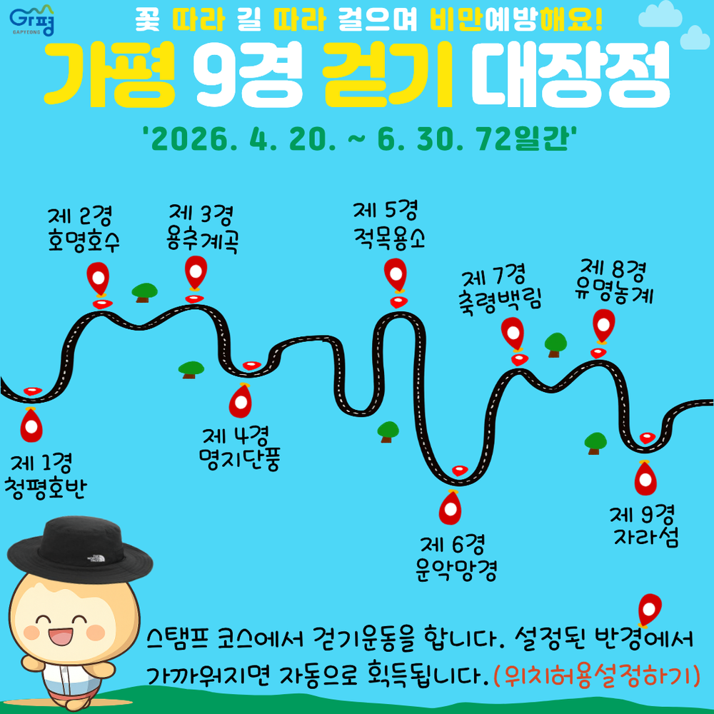 ”수려한 ‘가평 9경’ 걷고, 건강과 모자 챙겨요”