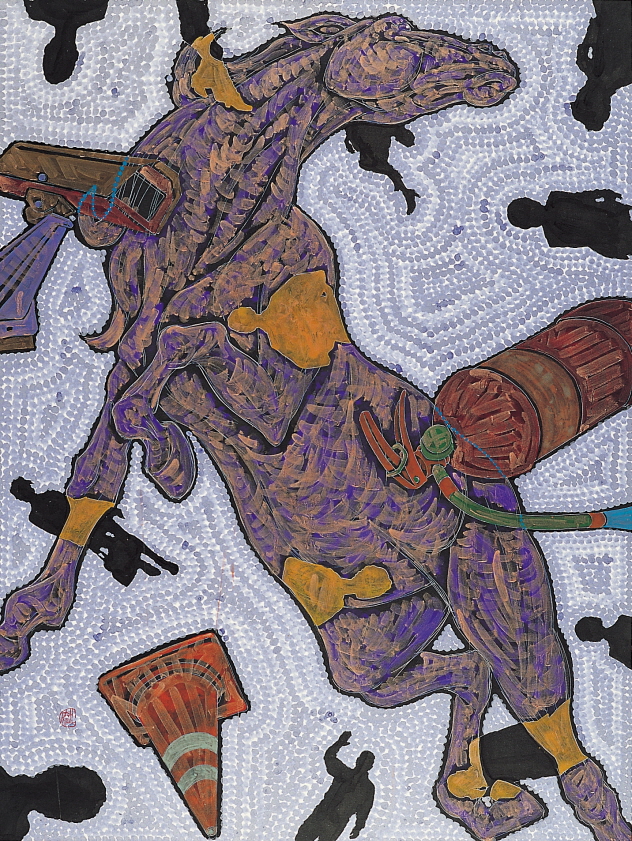허진, 유목동물+인간-문명2008-10, 162×122cm, 한지에 수묵채색, 2008