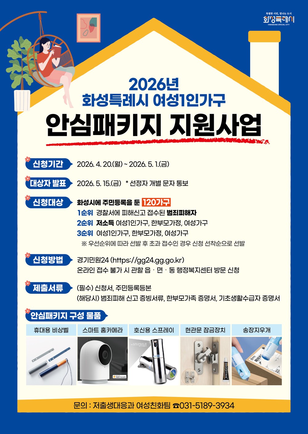 화성특례시, 여성가구 안전 강화 ‘안심패키지’ 120가구 지원