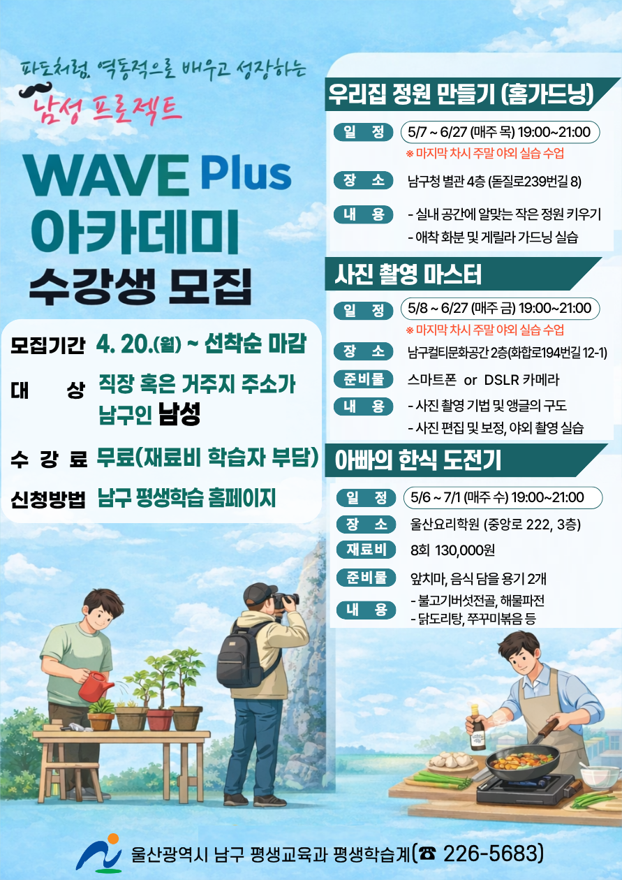 남성 학습자 프로젝트 ‘WAVE Plus 아카데미’ 수강생 모집