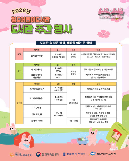 청도어린이도서관, 야외도서관 '봄바람 책소풍' 운영