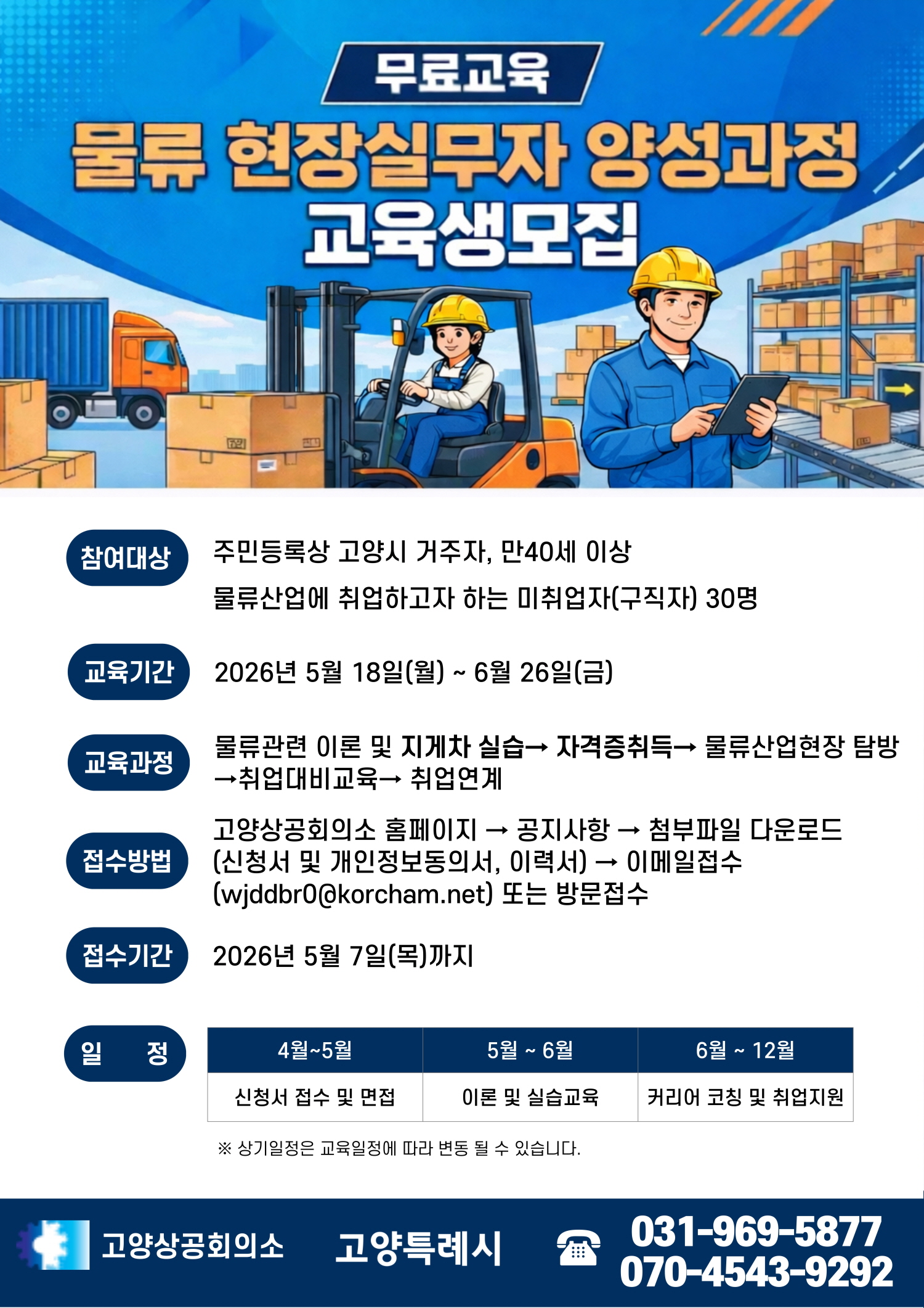 고양시, 2026년 고양맞춤형 일자리학교 ‘물류 현장실무자 양성과정’ 교육생 모집