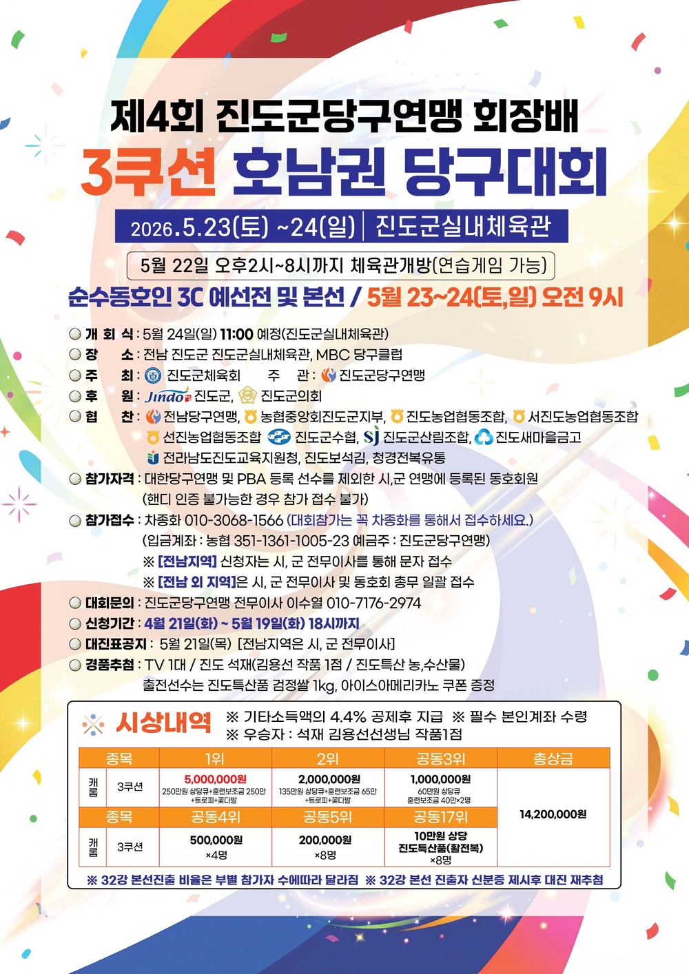 진도에서 ‘진도아리랑배 전국 당구대회’, ‘제4회 3쿠션 호남권 당구대회’ 잇따라 열려