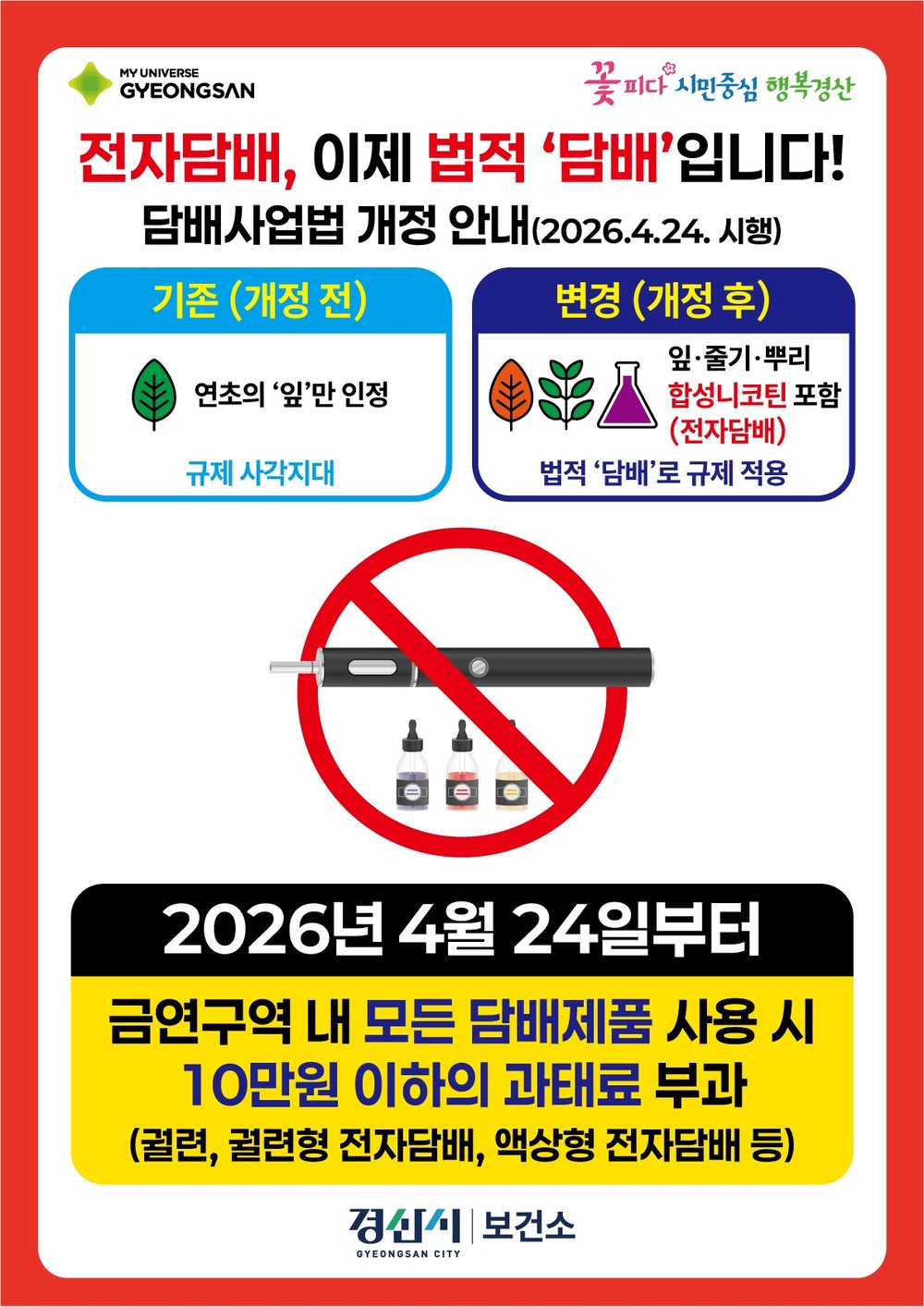 경산시, 담배사업법 개정(26.4.24.시행)에 따른 합동점검 실시
