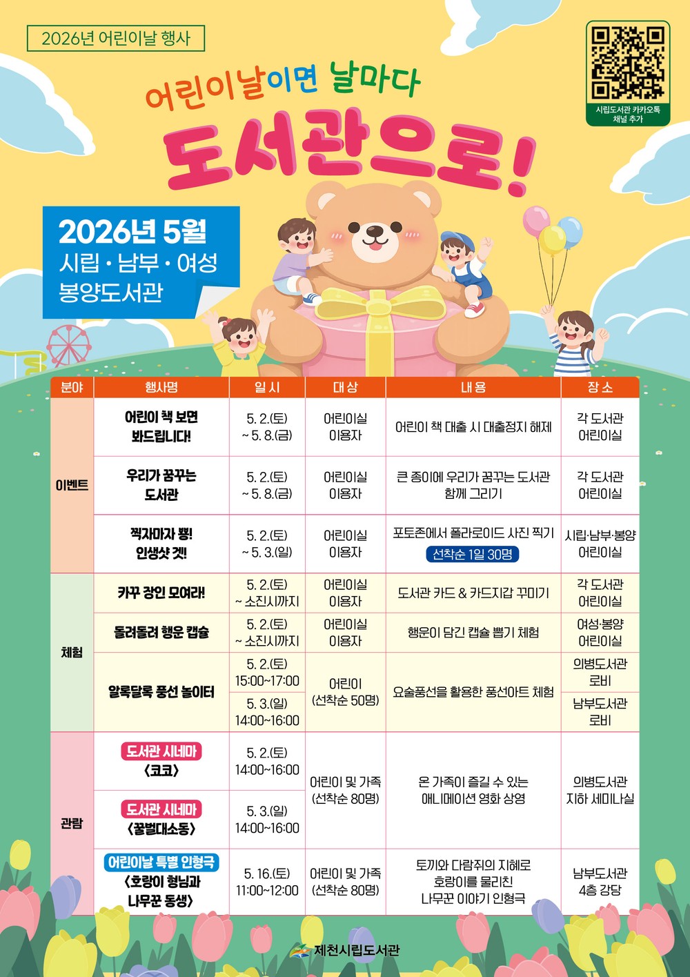제천시립도서관,「어린이날이면 날마다 도서관으로!」행사 개최