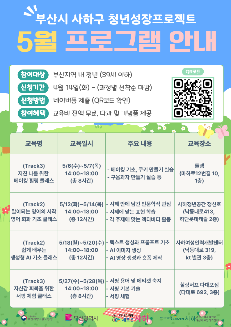 부산 사하구, 미취업 청년 위한 「청년성장 프로젝트」 5월 프로그램 참여자 모집