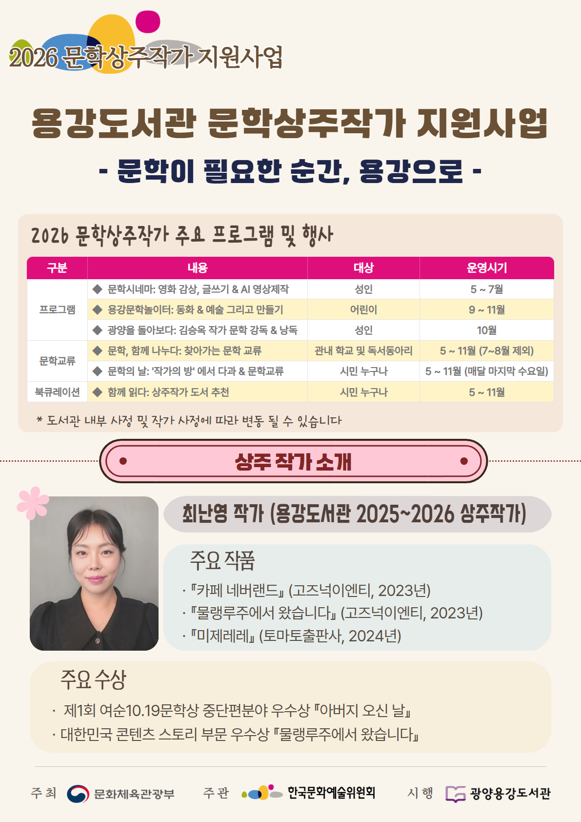 2026 광양용강도서관 문학상주작가에 최난영 소설가 선정