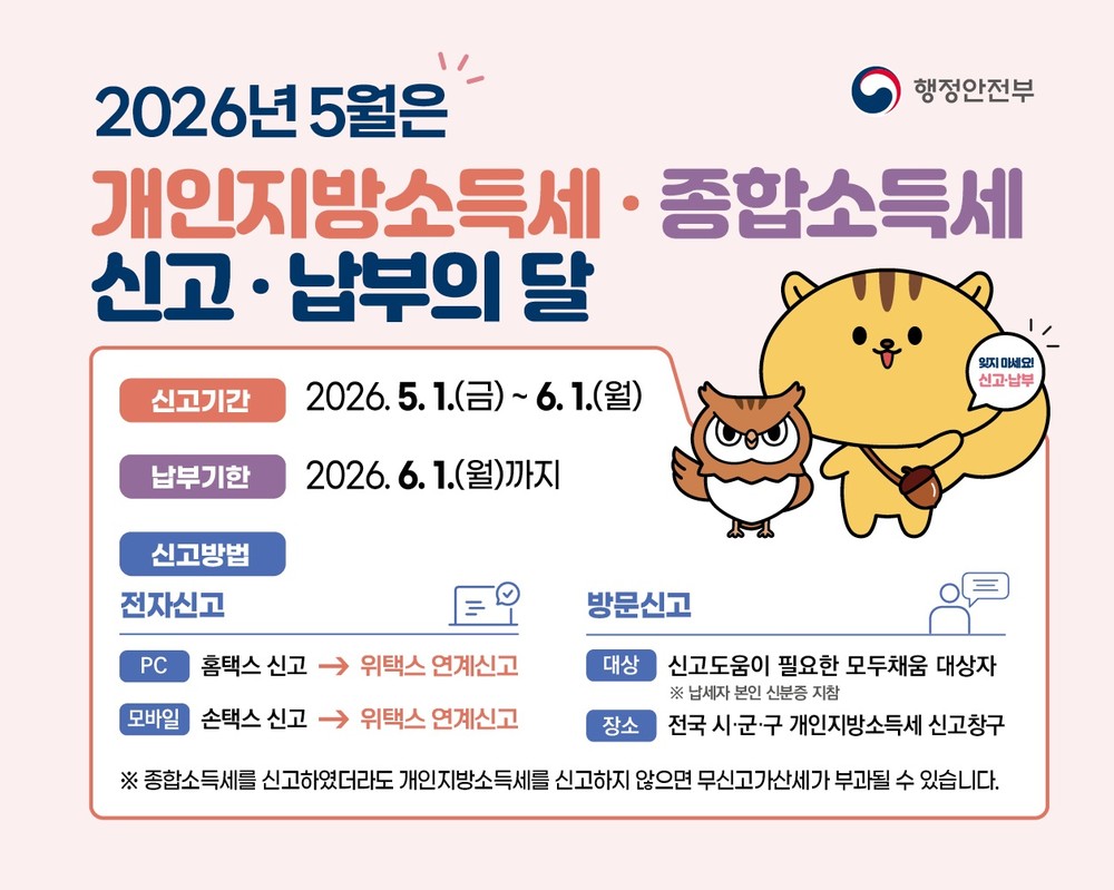 인천 중구, 종합소득세·개인지방소득세 ‘신고창구’ 운영