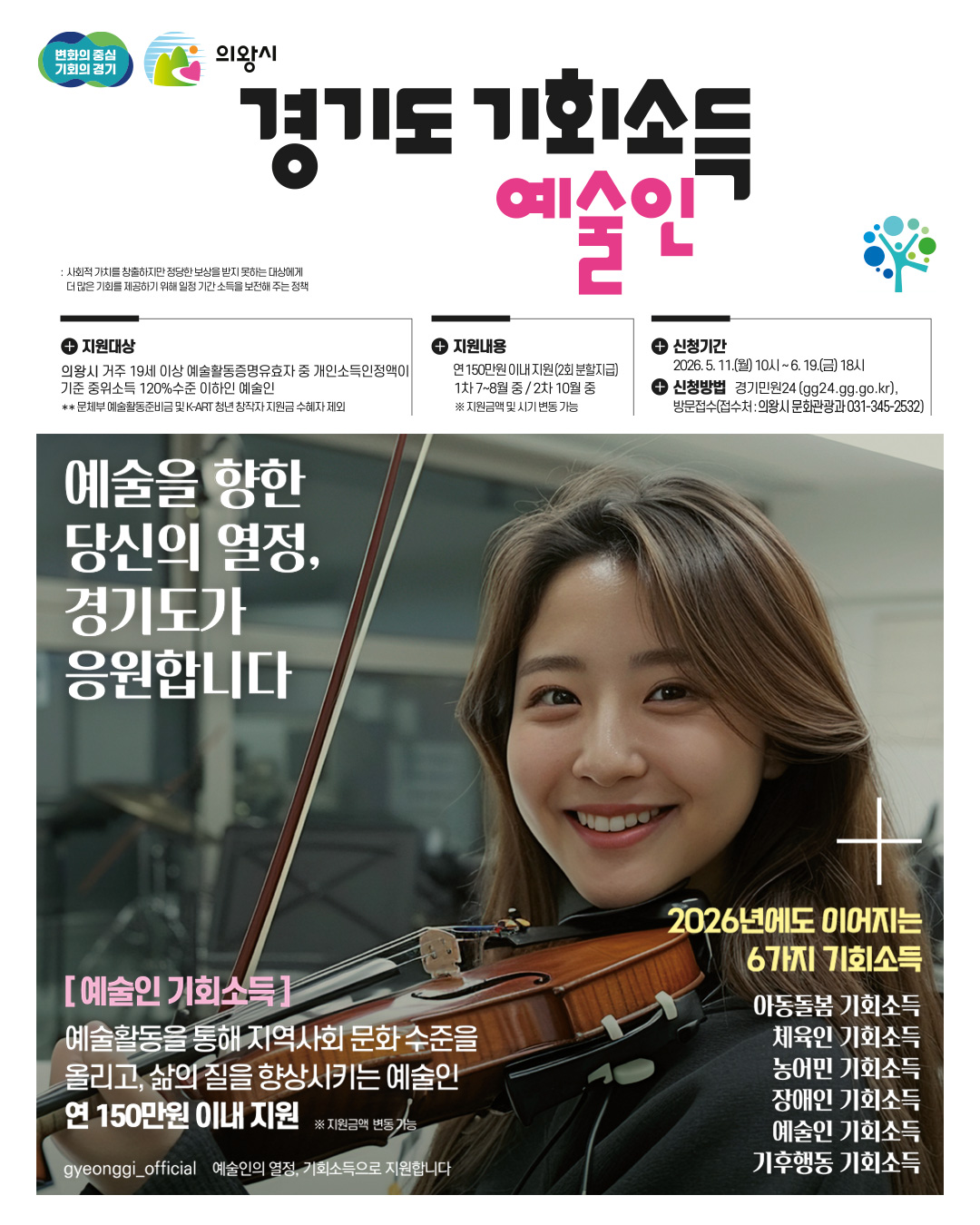 의왕시, 「2026년 경기도 예술인 기회소득」 지원 5월 11일부터 온라인 및 방문 신청 받아