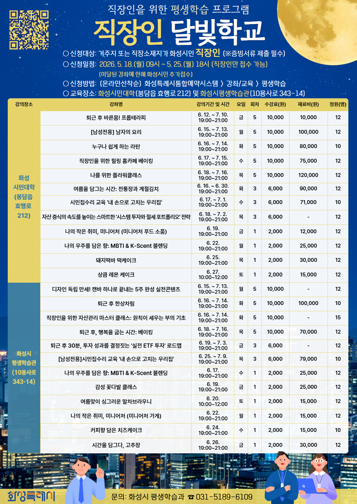 화성특례시, 퇴근 후 배움의 즐거움 2026년 ‘직장인 달빛학교’ 2차 수강생 모집