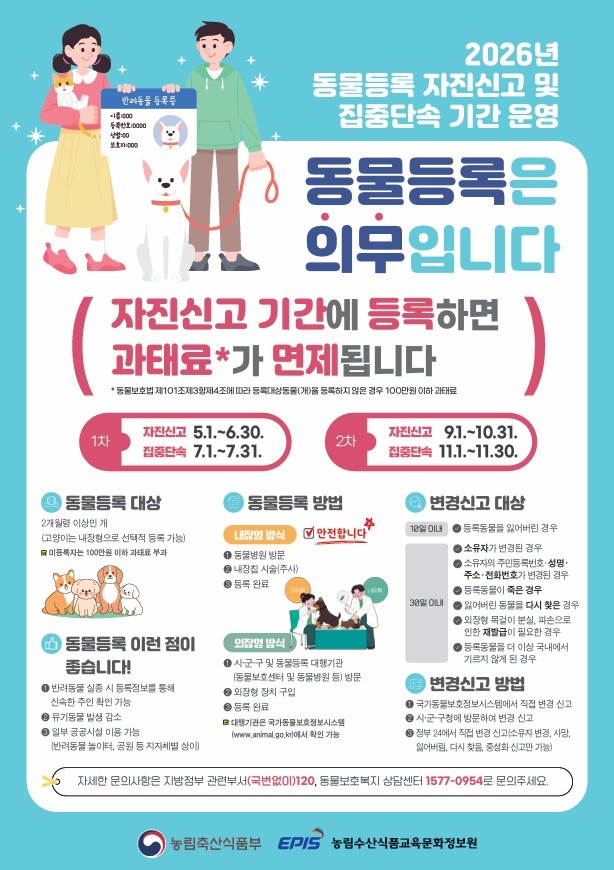 군산시, 동물등록 자진신고기간 운영·지원으로 등록률 제고