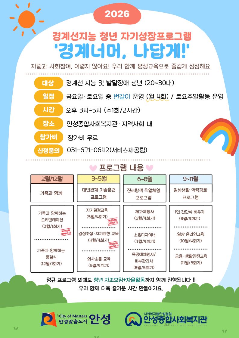 안성종합사회복지관, 경계선 지능 청년 위한 맞춤형 평생교육 지원 나서