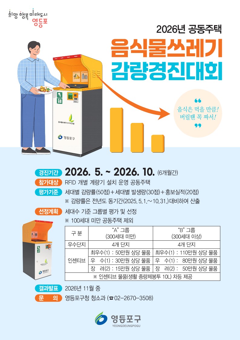 영등포구, 음식물쓰레기 줄이기 나선다…공동주택 대상 ‘감량 경진대회’ 개최