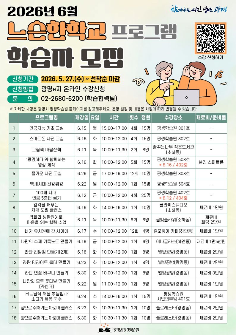 광명시, 시민 주도형 평생학습 ‘느슨한학교’ 학습자 선착순 모집