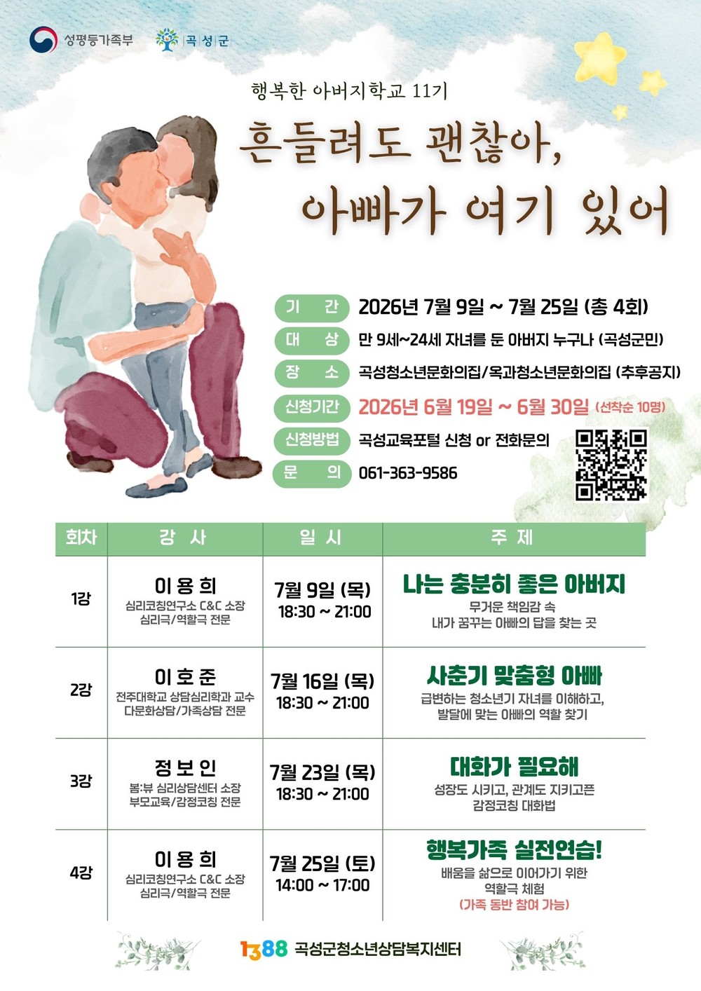 곡성군청소년상담복지센터, 청소년 자녀 둔 아버지 대상 ‘행복한 아버지학교’ 11기 참가자 모집
