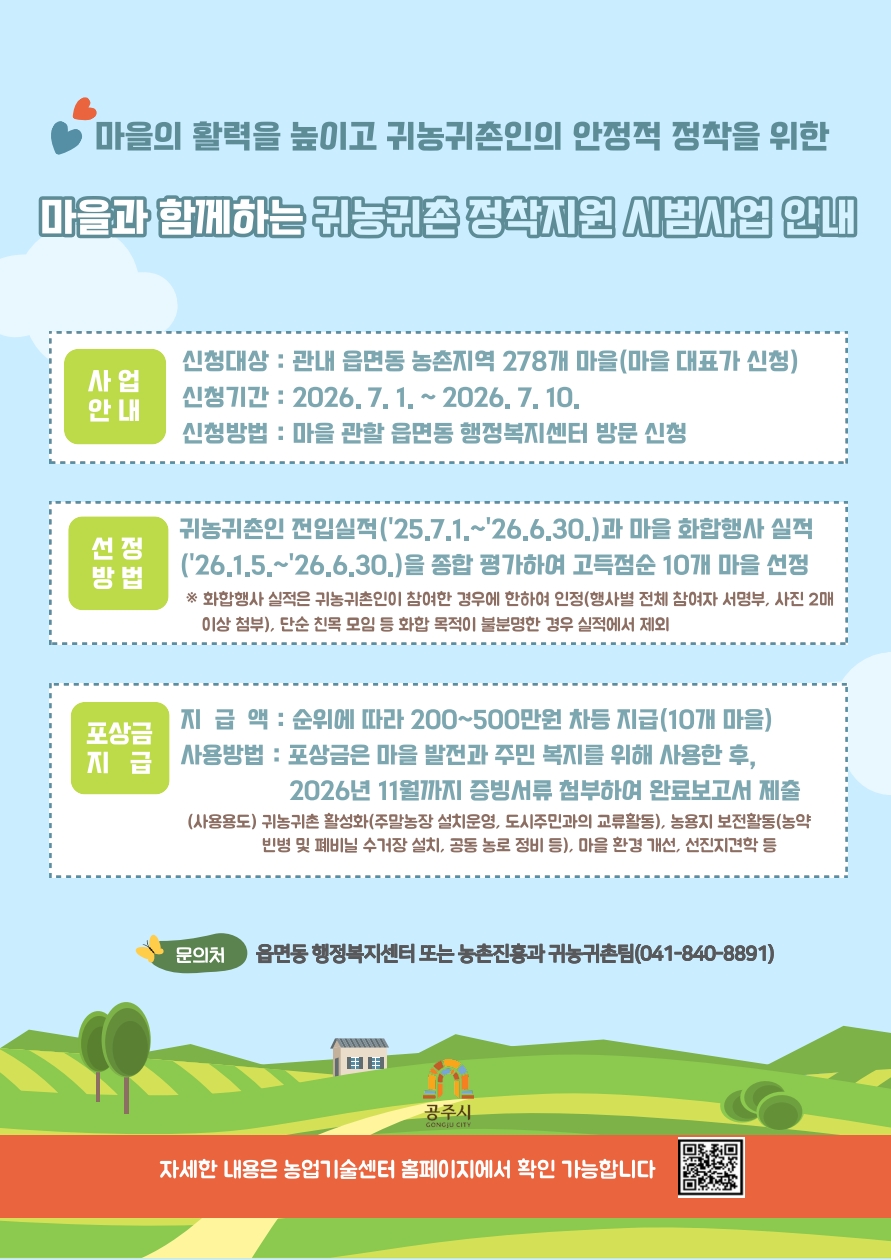공주시, 귀농귀촌 정착지원 시범사업 본격 추진