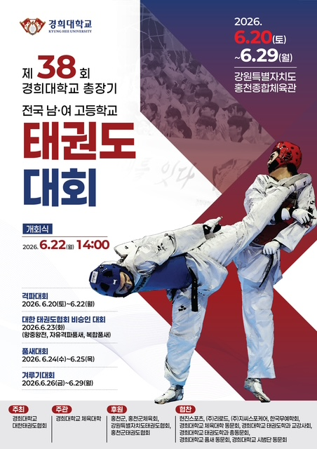 제38회 경희대총장기 전국 남녀 태권도대회, 20일부터 홍천군에서 열흘간 열전