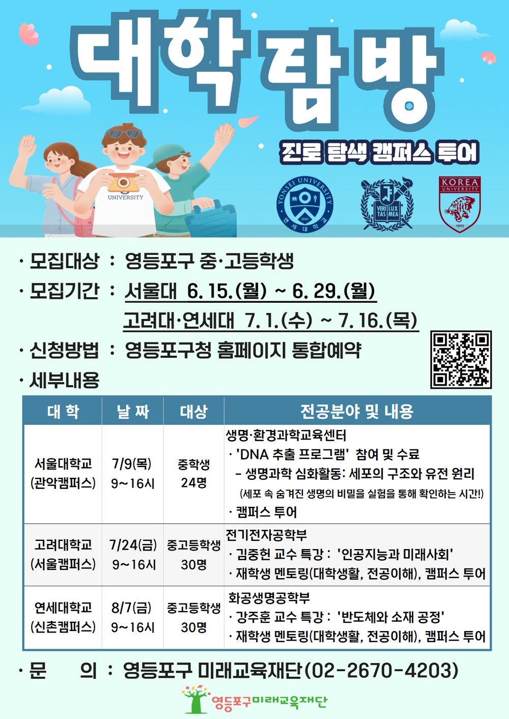 영등포구, ‘진로 탐색 대학탐방’ 참여자 모집