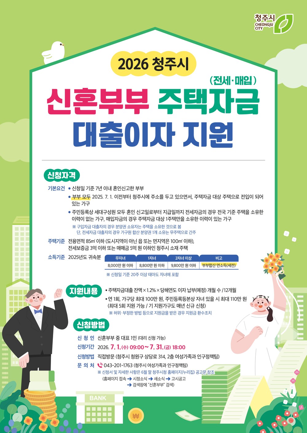 청주시, 신혼부부 대출이자 최대 110만원 지원… 7월 접수