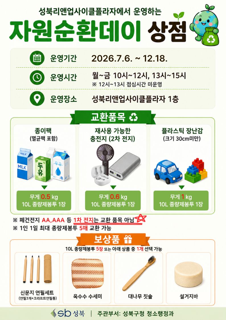 성북구, 자원순환데이 상점 하반기 운영…주민 참여 혜택 강화