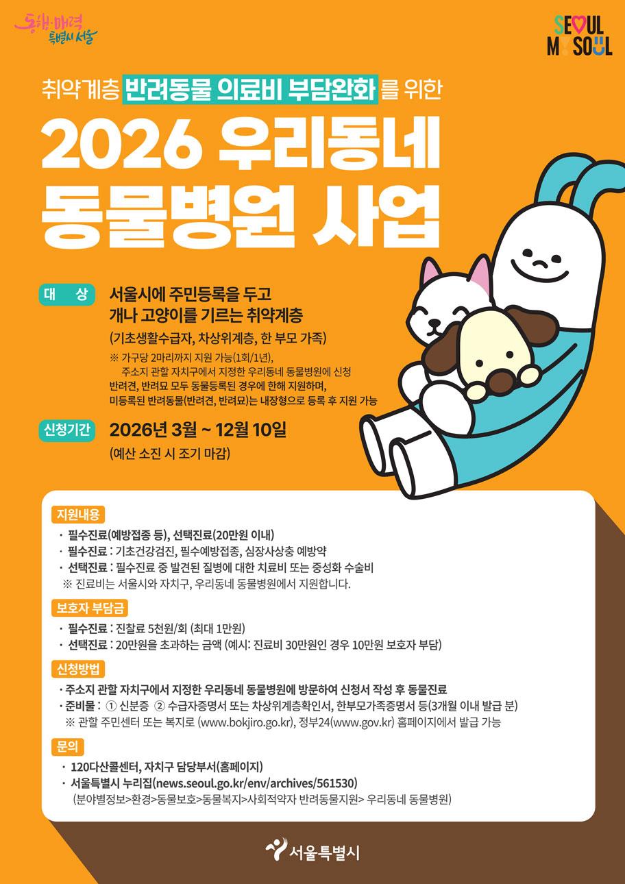 용산구, 우리동네 동물병원 사업으로 취약계층 반려동물 의료비 지원