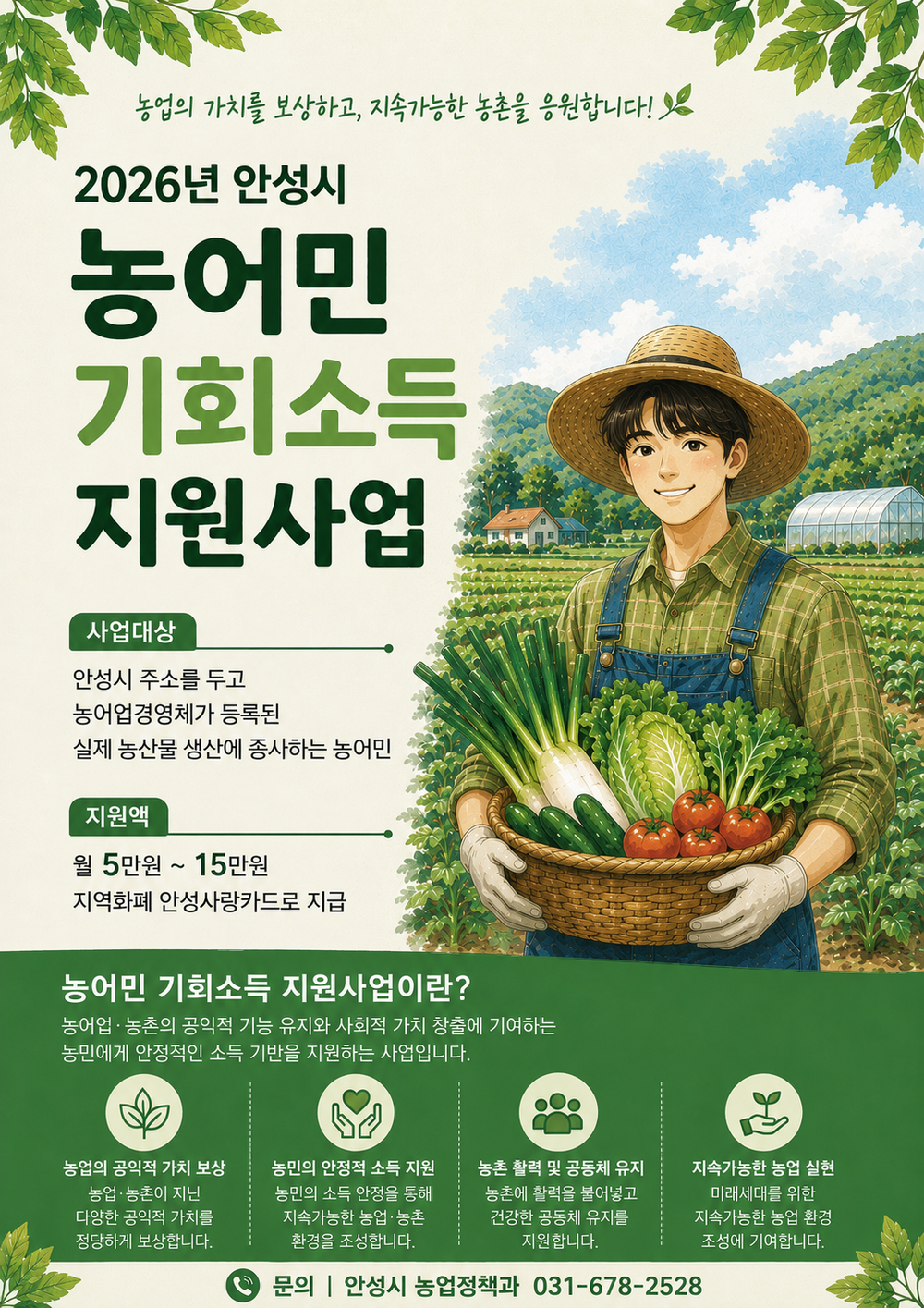 안성시, 상반기 농어민 기회소득 지급…총 54억 2,740만원 지급